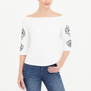 NWT J Crew Embroidered Off the Shoulder Floral 3/4 Sleeve Cotton Blouse Top